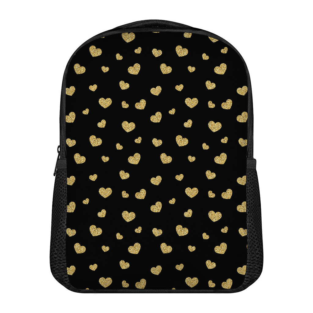 Gold And Black Heart Pattern Print Casual Backpack