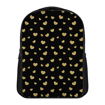 Gold And Black Heart Pattern Print Casual Backpack
