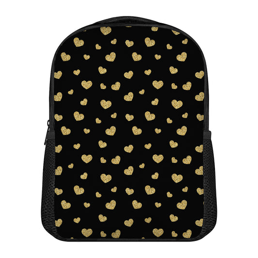 Gold And Black Heart Pattern Print Casual Backpack