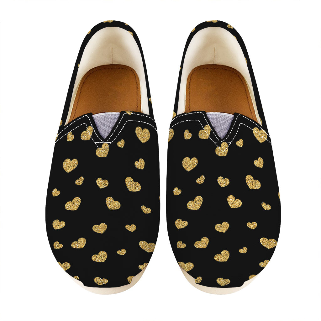 Gold And Black Heart Pattern Print Casual Shoes