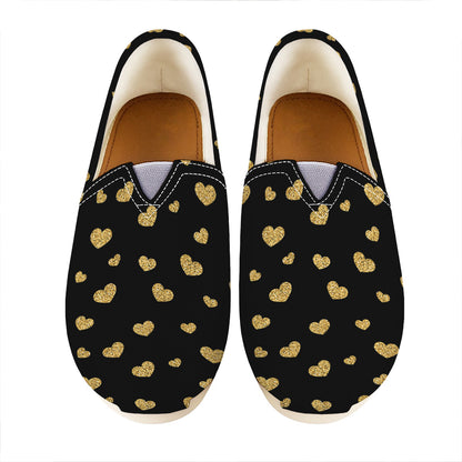 Gold And Black Heart Pattern Print Casual Shoes