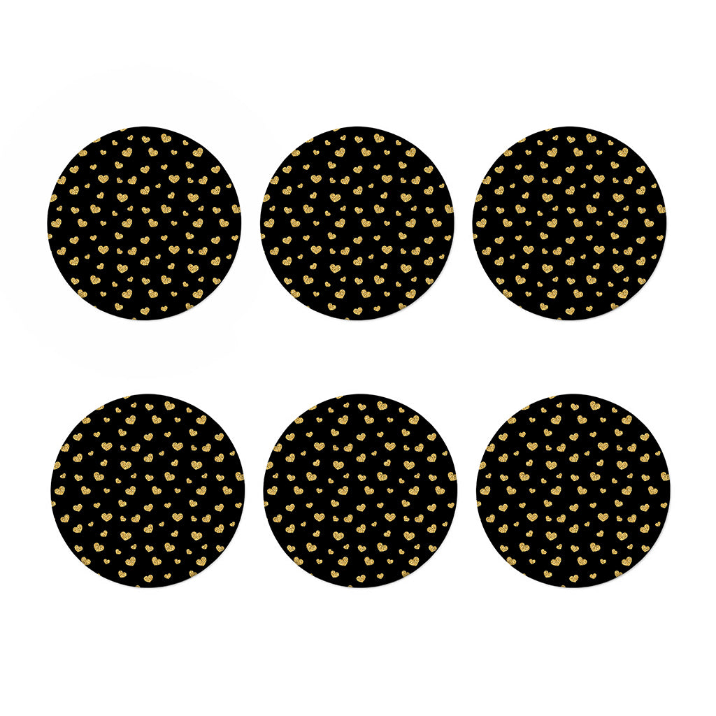 Gold And Black Heart Pattern Print Coaster Set