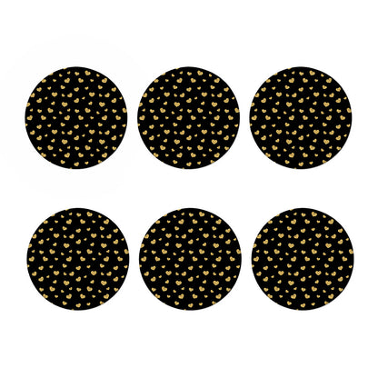 Gold And Black Heart Pattern Print Coaster Set