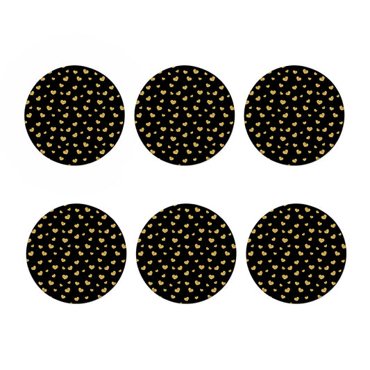 Gold And Black Heart Pattern Print Coaster Set