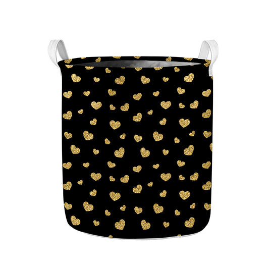 Gold And Black Heart Pattern Print Collapsible Laundry Basket