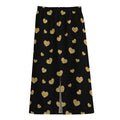 Gold And Black Heart Pattern Print Cotton Front Slit Maxi Skirt