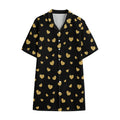 Gold And Black Heart Pattern Print Cotton Hawaiian Shirt
