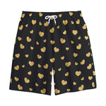 Gold And Black Heart Pattern Print Cotton Shorts