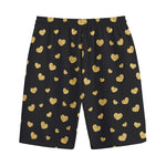Gold And Black Heart Pattern Print Cotton Shorts