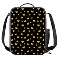 Gold And Black Heart Pattern Print Crossbody Lunch Bag