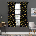 Gold And Black Heart Pattern Print Grommet Curtain Panels