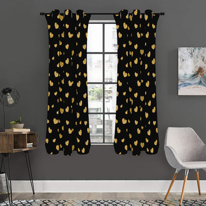 Gold And Black Heart Pattern Print Curtain