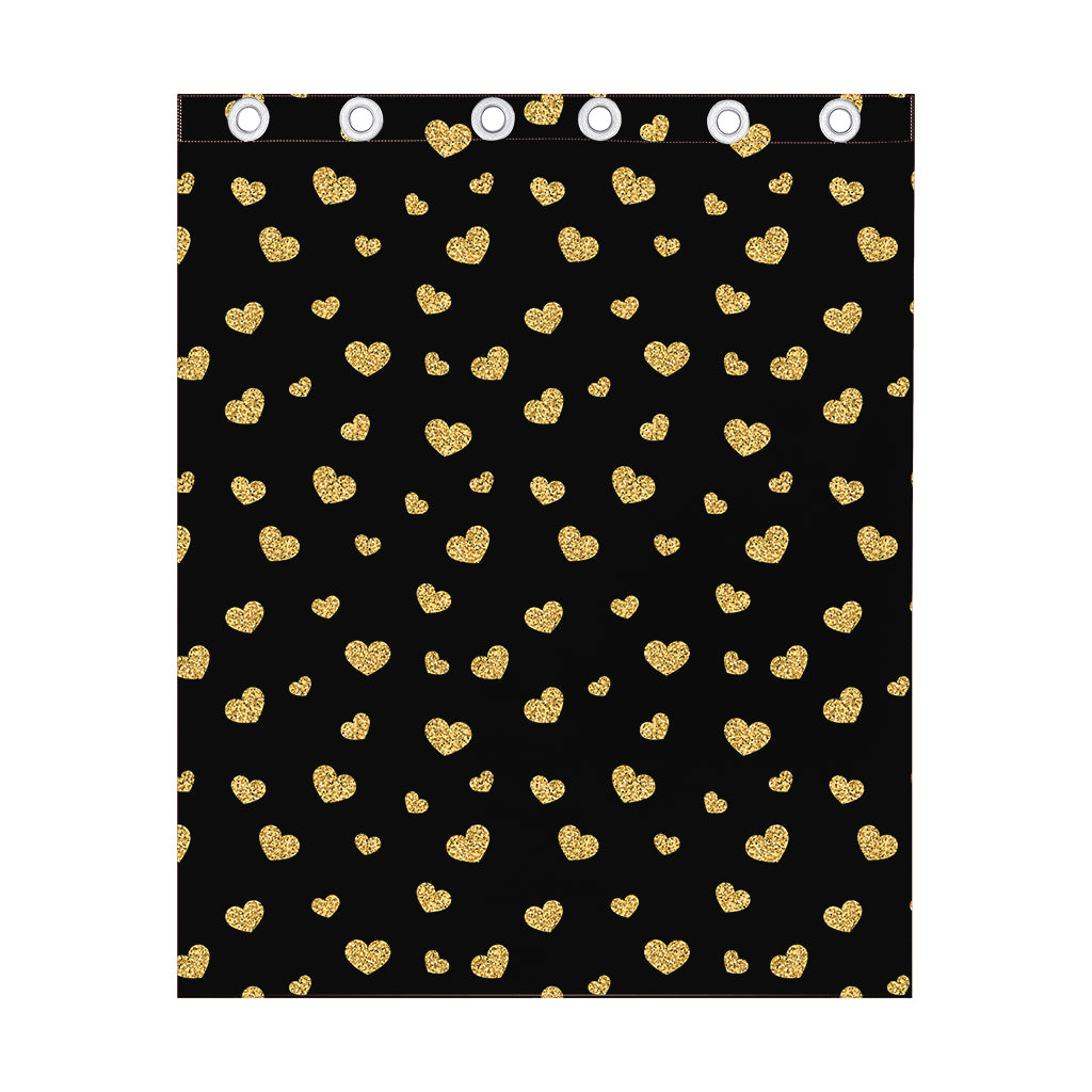 Gold And Black Heart Pattern Print Curtain