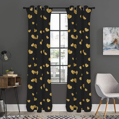 Gold And Black Heart Pattern Print Curtain
