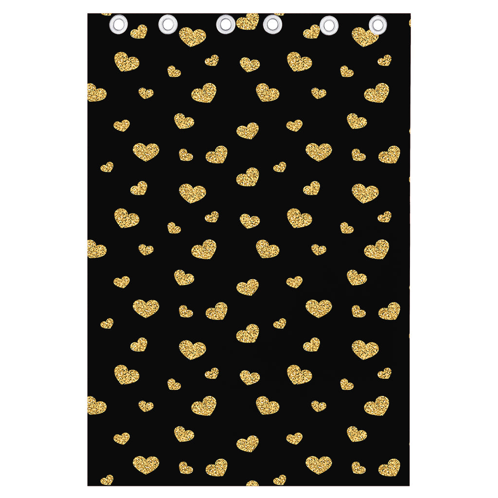 Gold And Black Heart Pattern Print Curtain