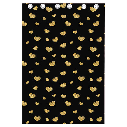 Gold And Black Heart Pattern Print Curtain