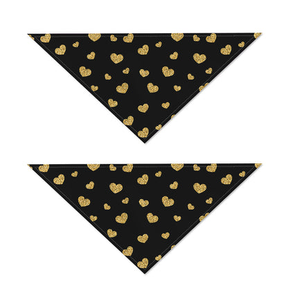 Gold And Black Heart Pattern Print Dog Bandana