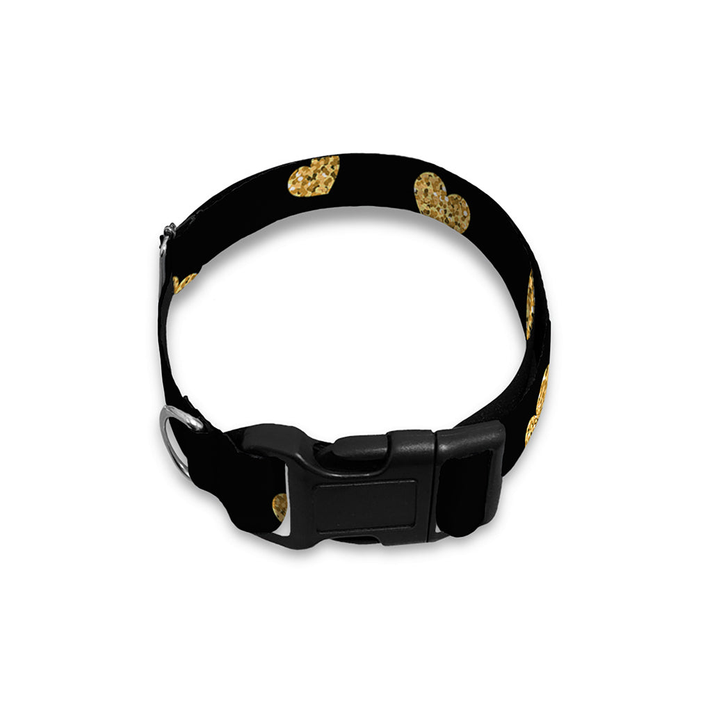 Gold And Black Heart Pattern Print Dog Collar