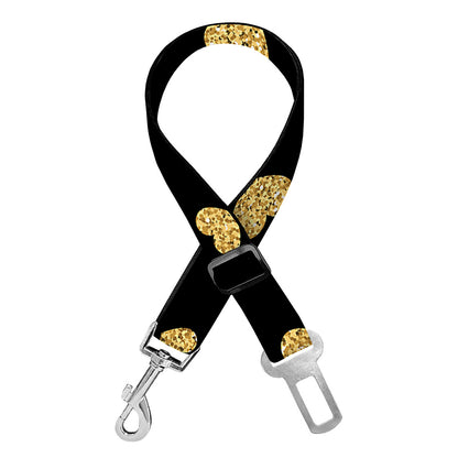 Gold And Black Heart Pattern Print Dog Seat Belt