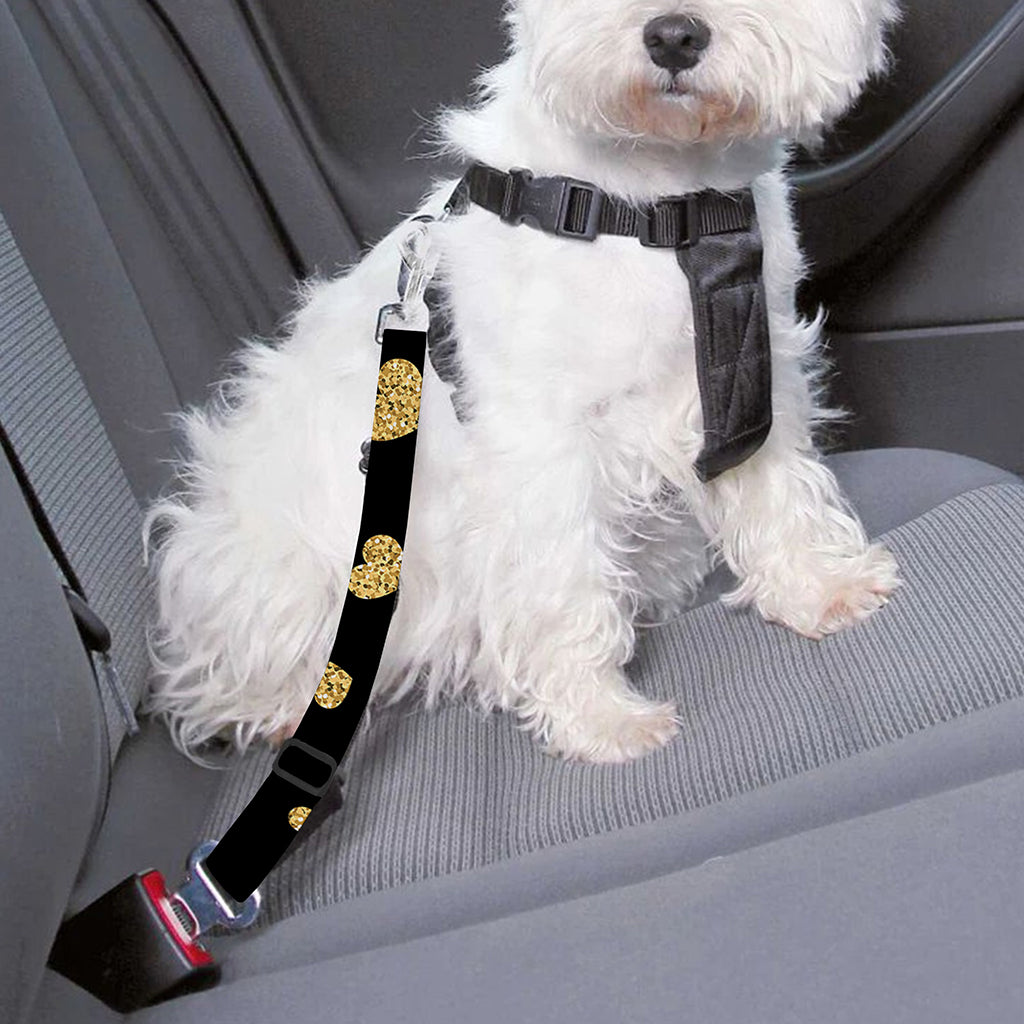 Gold And Black Heart Pattern Print Dog Seat Belt