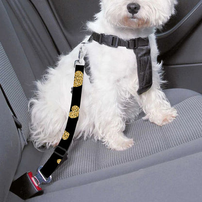 Gold And Black Heart Pattern Print Dog Seat Belt