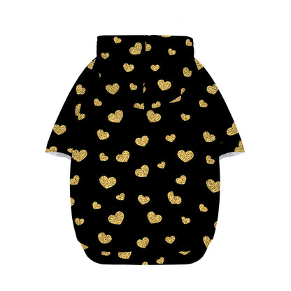 Gold And Black Heart Pattern Print Dog Zip Up Hoodie