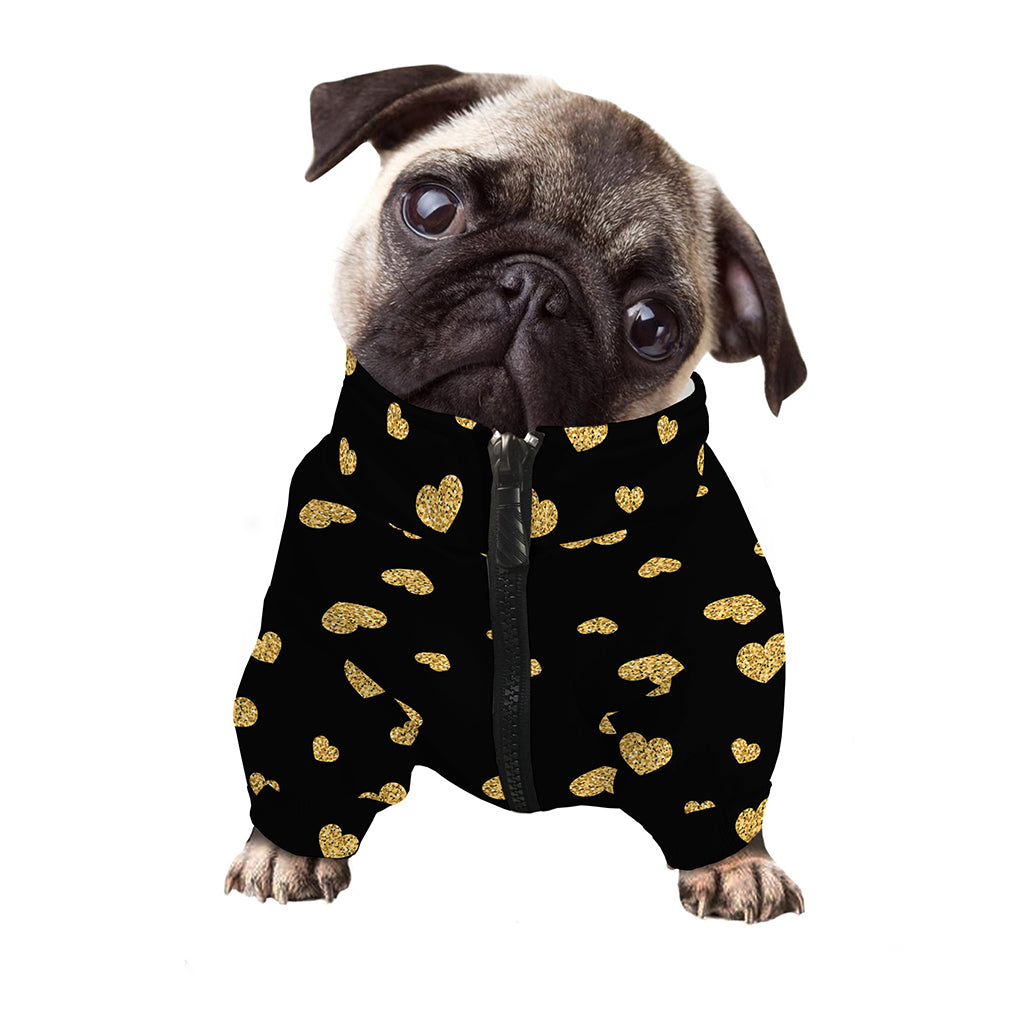 Gold And Black Heart Pattern Print Dog Zip Up Jacket