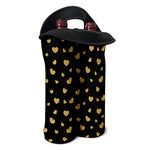 Gold And Black Heart Pattern Print Double Neoprene Wine Tote