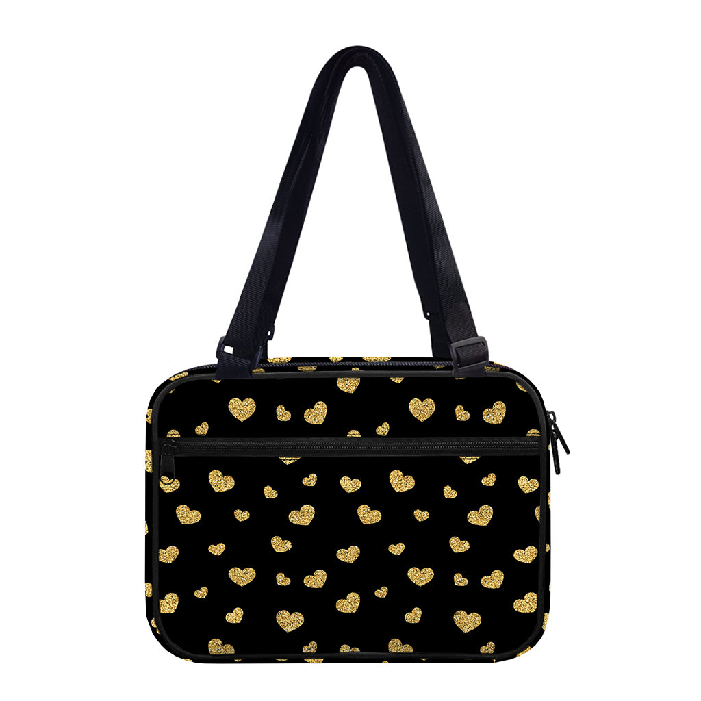 Gold And Black Heart Pattern Print Double Strap Bible Bag