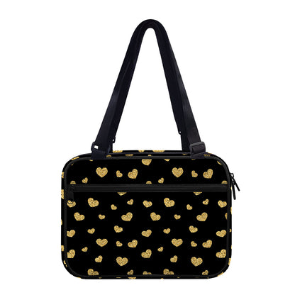 Gold And Black Heart Pattern Print Double Strap Bible Bag