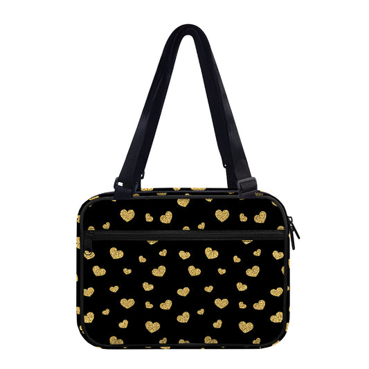 Gold And Black Heart Pattern Print Double Strap Bible Bag