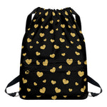 Gold And Black Heart Pattern Print Drawstring Backpack