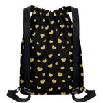 Gold And Black Heart Pattern Print Drawstring Backpack