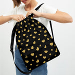Gold And Black Heart Pattern Print Drawstring Backpack
