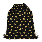 Gold And Black Heart Pattern Print Drawstring Bag
