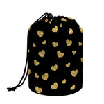 Gold And Black Heart Pattern Print Drawstring Makeup Bag