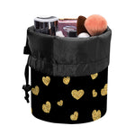 Gold And Black Heart Pattern Print Drawstring Makeup Bag