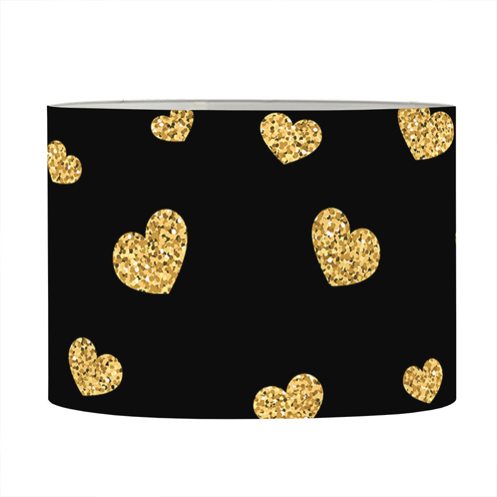 Gold And Black Heart Pattern Print Drum Lamp Shade
