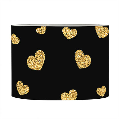 Gold And Black Heart Pattern Print Drum Lamp Shade