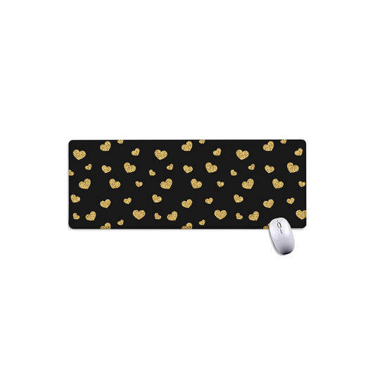 Gold And Black Heart Pattern Print Extended Mouse Pad
