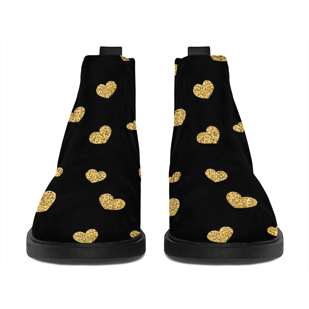 Gold And Black Heart Pattern Print Flat Ankle Boots