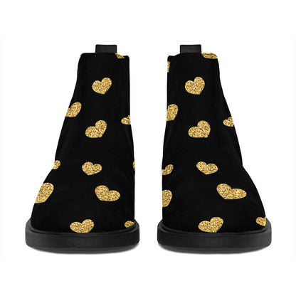 Gold And Black Heart Pattern Print Flat Ankle Boots