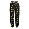 Gold And Black Heart Pattern Print Fleece Lined Knit Pants