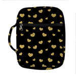 Gold And Black Heart Pattern Print Front Pocket Bible Bag
