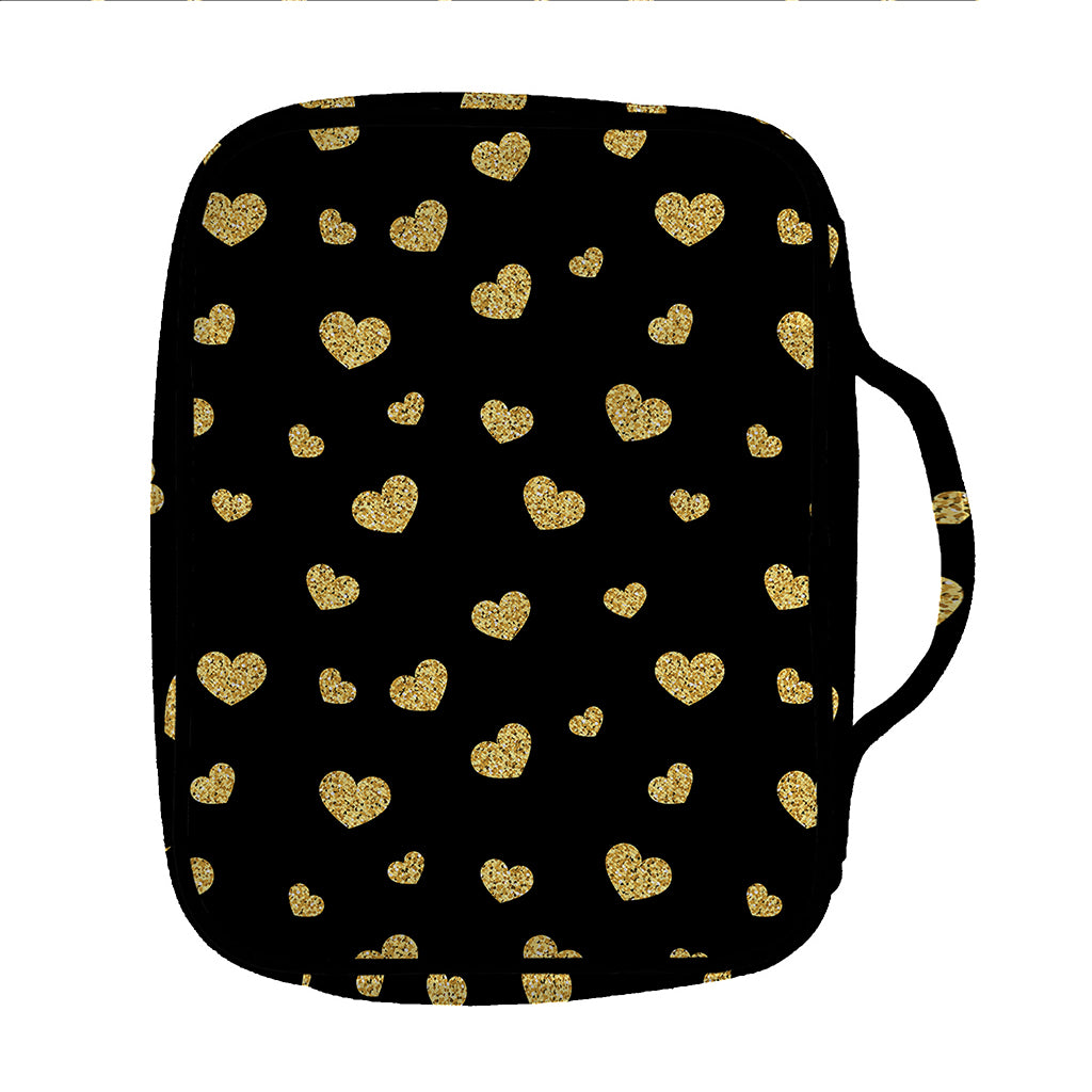 Gold And Black Heart Pattern Print Front Pocket Bible Bag