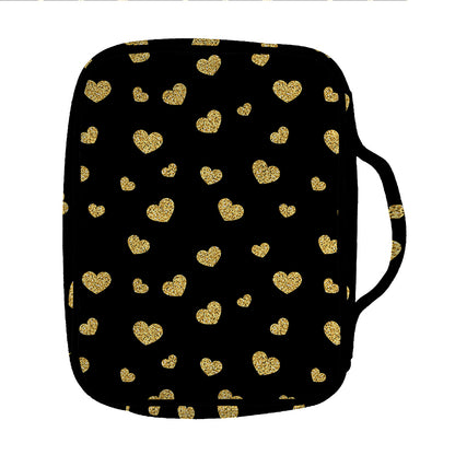 Gold And Black Heart Pattern Print Front Pocket Bible Bag