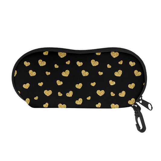 Gold And Black Heart Pattern Print Glasses Case