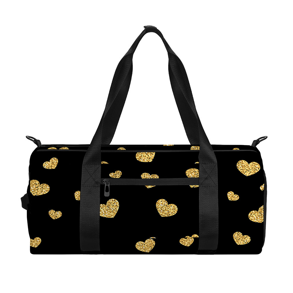 Gold And Black Heart Pattern Print Gym Bag