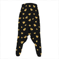 Gold And Black Heart Pattern Print Hammer Pants