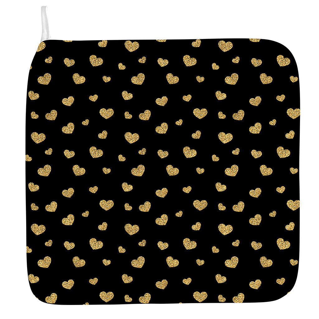 Gold And Black Heart Pattern Print Hand Towel